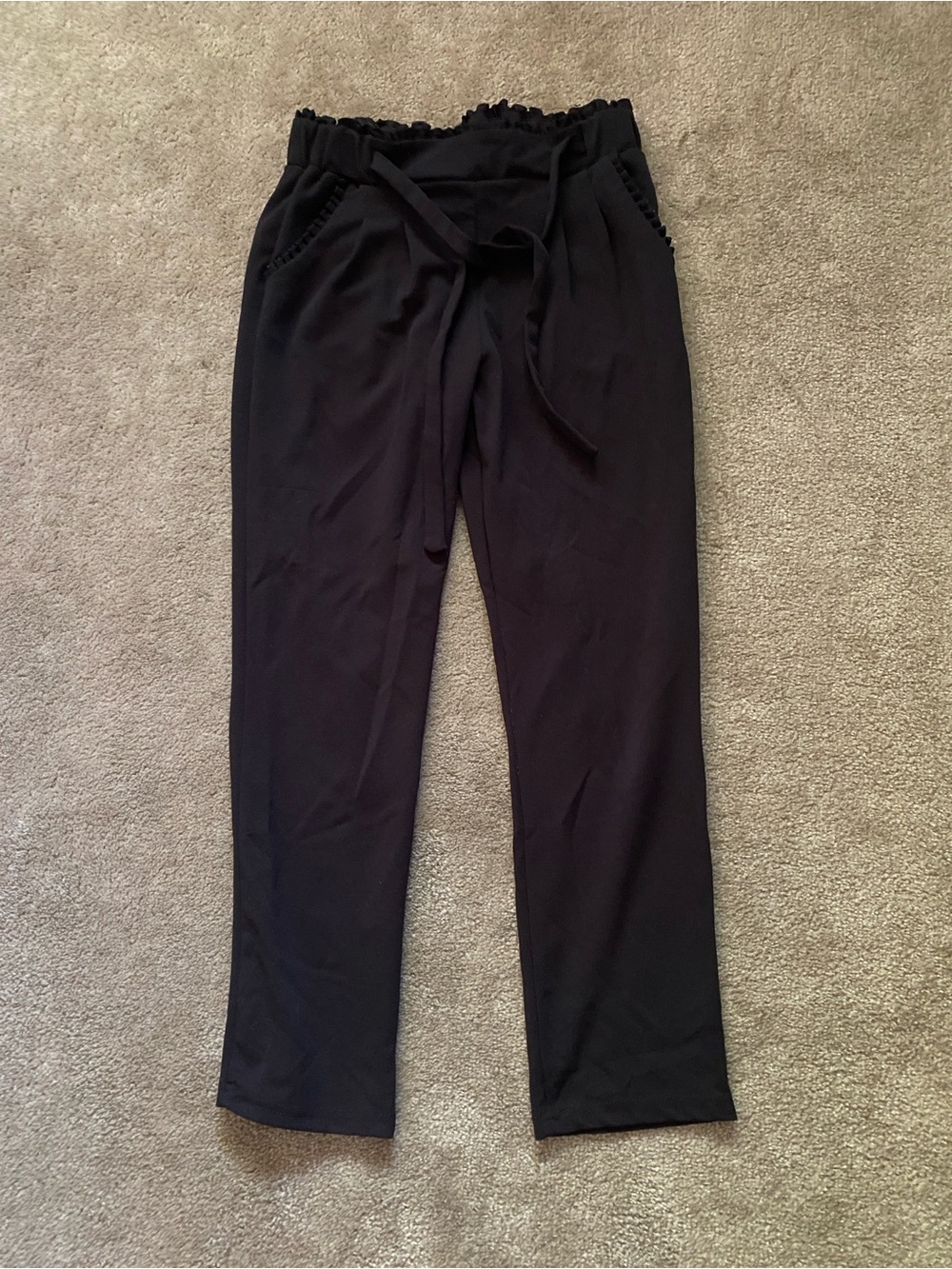 Soho Apparel Black Paperbag Waist Straight Leg Pants